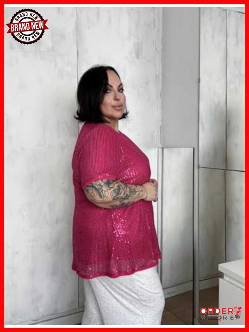 Plus Size Sequin Tunic Tops Crewneck Sparkly Slimming Party Tops View 2